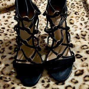 Aldo strapped heels black with gold accents